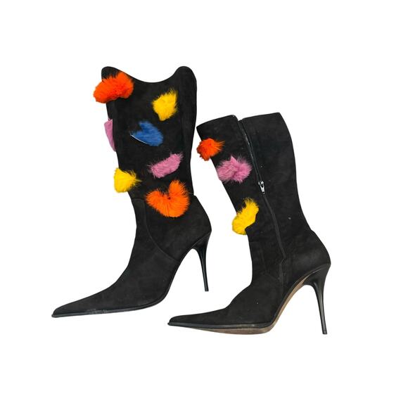 Vintage Mayis made in Italy 38.5 Fur Detail Heeled Boots - Picture 1 of 6